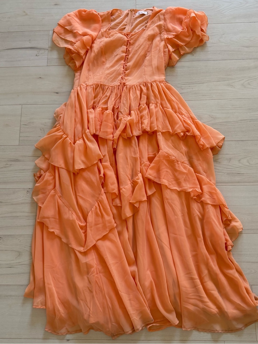 Ivy City Co Ruffled Tiered Midi Dress in Orange